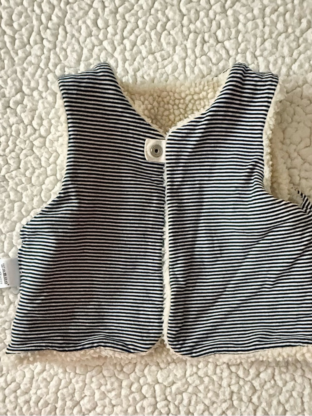 Petit Bateau Navy and White Striped Sherpa-Lined Vest
